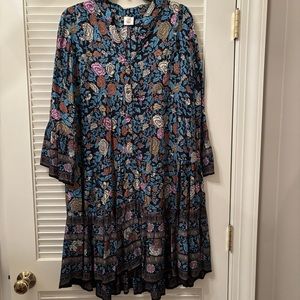Sun Dog floral patterned black tiered button down dress